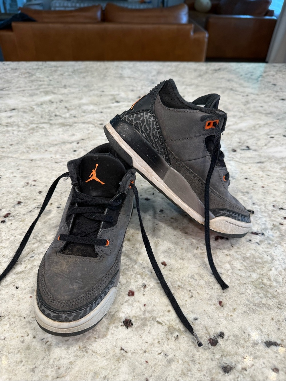 Jordan Kids' Gray and Black Basketball Shoes with Orange Accents